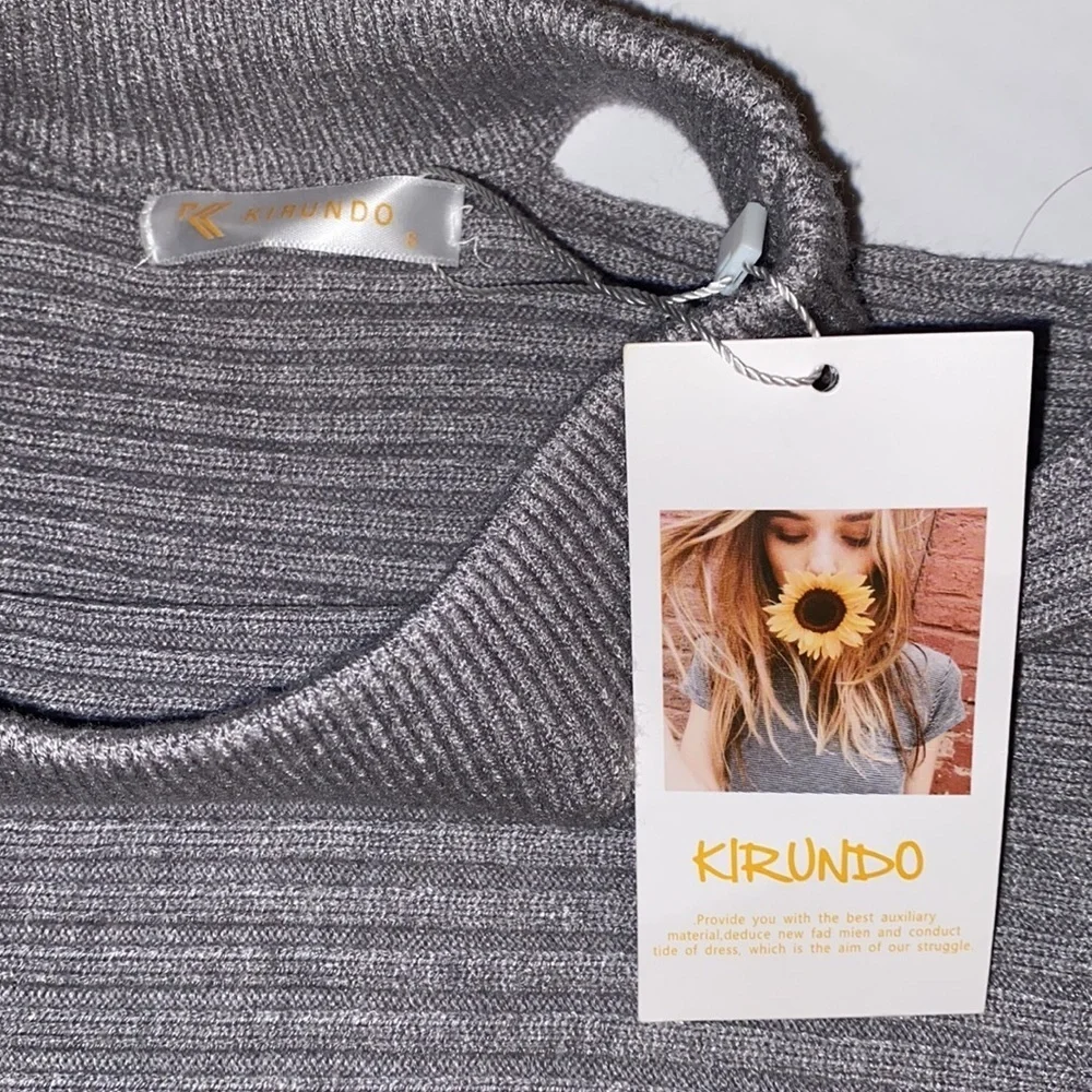 Women’s Halter Neck Cold Shoulder Grey Ribbed Sweater